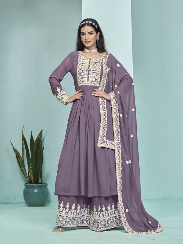Voilet Faux Georgette Palazzo Suit Acy9449
